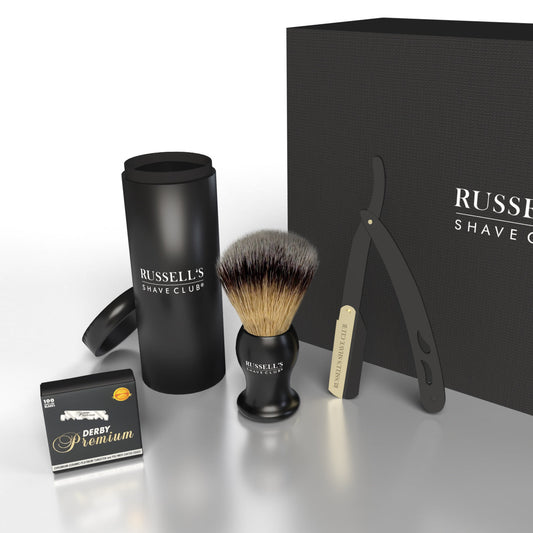 Cut-Throat Razor With Synthetic Shaving Brush - Includes 10 Platinum Blades