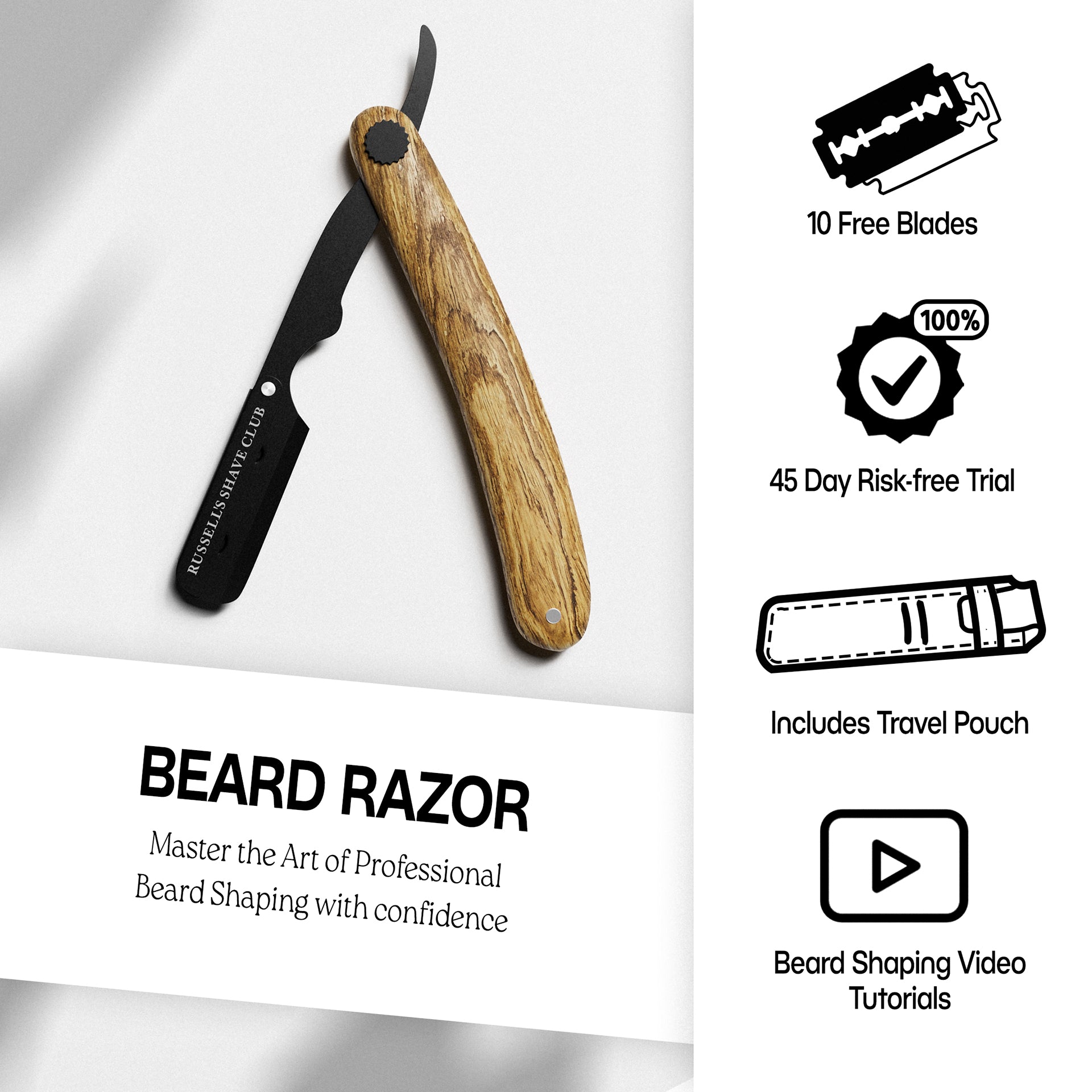 Cut-Throat razor Wooden Handle | Includes 10 Razor Blades – Russell's ...