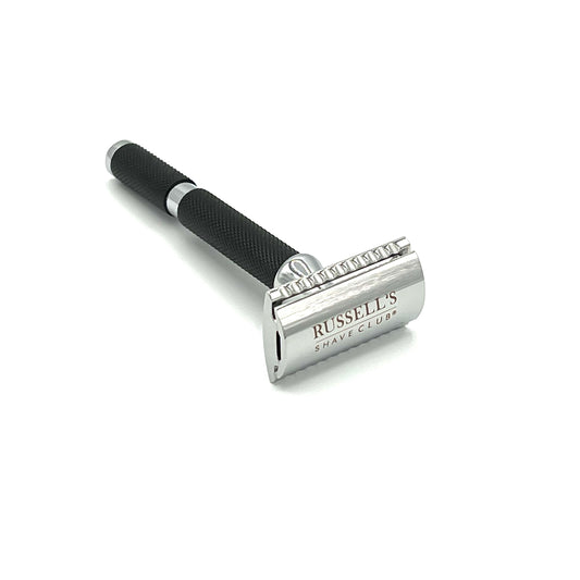 Powder Coated Safety Razor With Synthetic Shaving Brush - Includes 10 Feather Blades