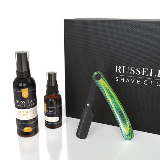 The Ultimate Beard Shaping Trio: Cut Throat Razor, Pre-Shave Oil, and Post-Shave Balm Set