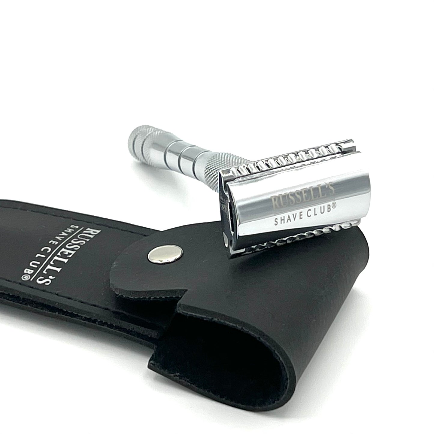 Chrome Safety Razor With Synthetic Shave Brush - Includes 10 Feather Blades