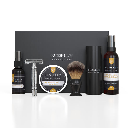 Chrome Butterfly Double Edge Safety Razor Complete Shaving Set - Includes 10 Feather Blades