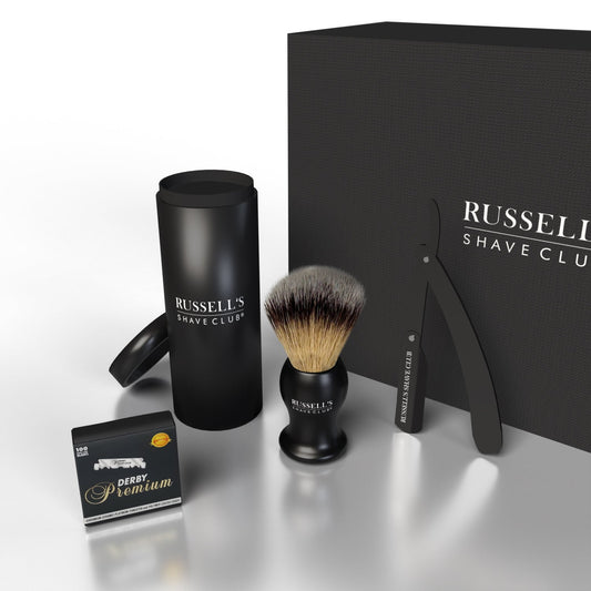 Cut-Throat Razor With Synthetic Shaving Brush - Includes 10 Platinum Blades